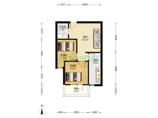 润景朗琴湾 2室1厅1卫 57平方