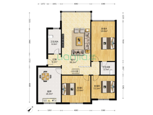 银桂佳苑  3室1厅2卫 129平方