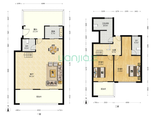中联悦江山 2室1厅3卫 178平方