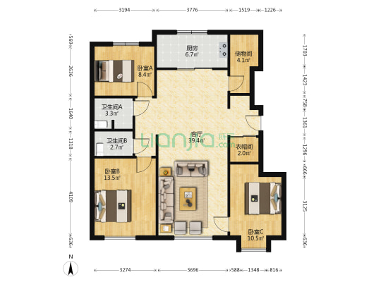 万科金域华府A区 3室1厅2卫 115平方