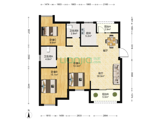 汇博苑 3室1厅2卫 123平方