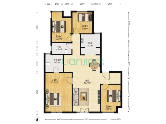 熙岸原著 4室1厅2卫 148平方
