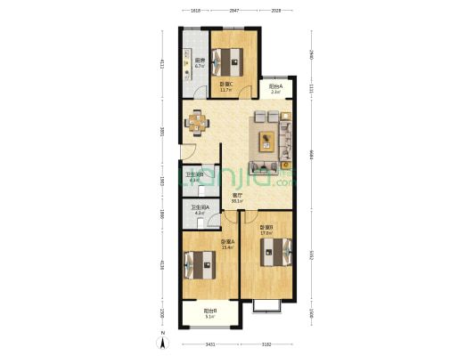 盛海蓝郡 3室1厅2卫 150平方