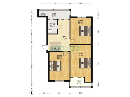山西省电力工业局宿舍 3室1厅1卫 95平方