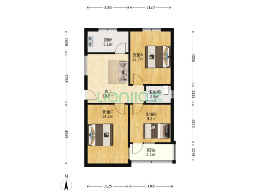 国税局宿舍 3室1厅1卫 77平方