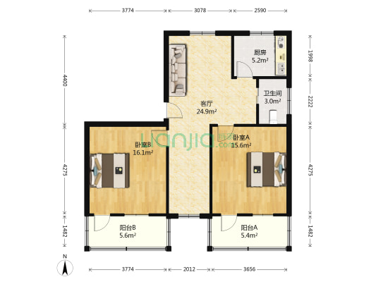 流虹路766号 2室1厅1卫 80平方