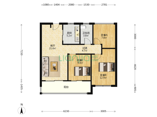 璀璨澜庭 3室1厅1卫 92平方