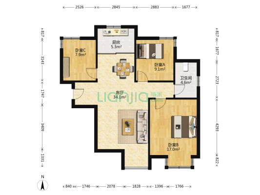 恒基惜缘花城 3室1厅1卫 101平方