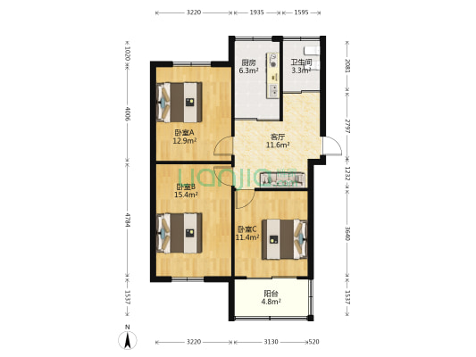 凤凰新村 3室1厅1卫 80平方