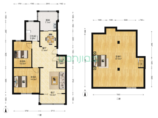 万兴公寓(东海路) 3室2厅1卫 118平方