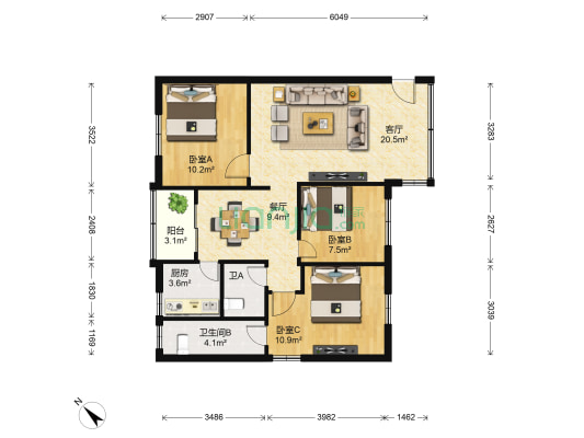 石花西路交警支队宿舍楼 3室2厅2卫 86平方