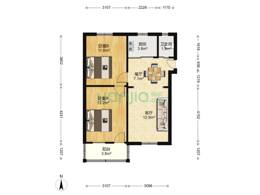 蜂场姜家园小区 2室2厅1卫 65平方