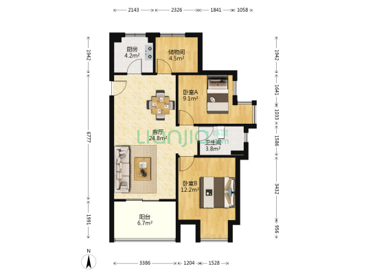 玫瑰香堤 2室1厅1卫 87平方