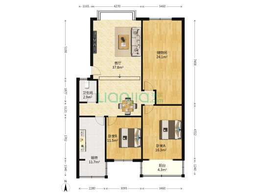 美丰花苑 2室1厅1卫 128平方