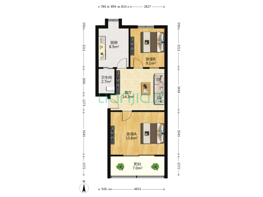 四建小区 2室1厅1卫 65平方