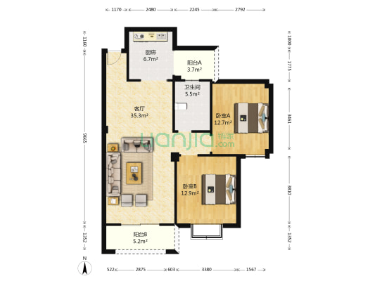 御江公馆 2室1厅1卫 98平方