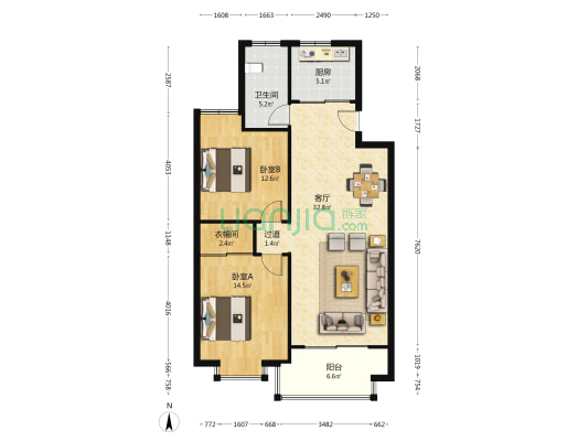 凤宾家园东区 2室1厅1卫 93平方