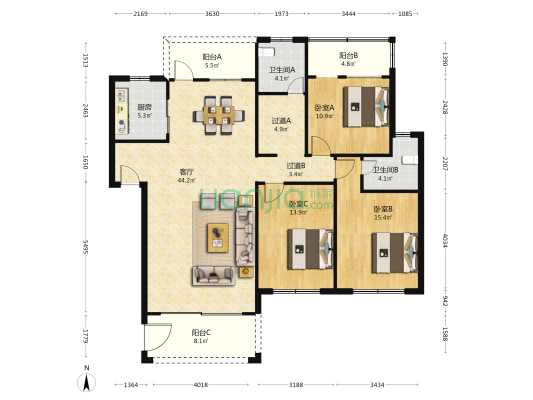 莲花街69号 3室1厅2卫 130平方