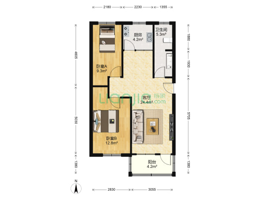 建国小区 2室1厅1卫 80平方