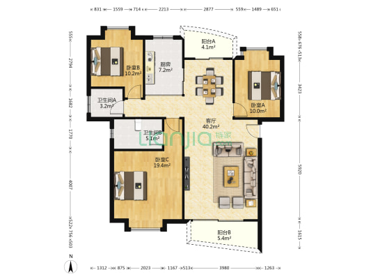 岐乐花园四期 3室1厅2卫 117平方