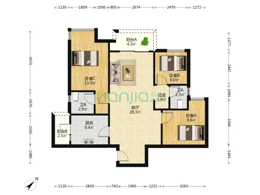 金科联发东悦府清音 3室1厅2卫 99平方