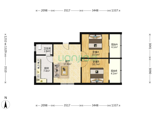 桃蹊路49号院 2室1厅1卫 68平方