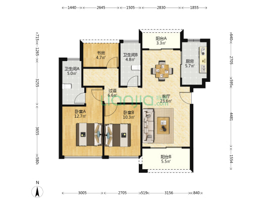 昊翔源云璞花园 3室1厅2卫 96平方