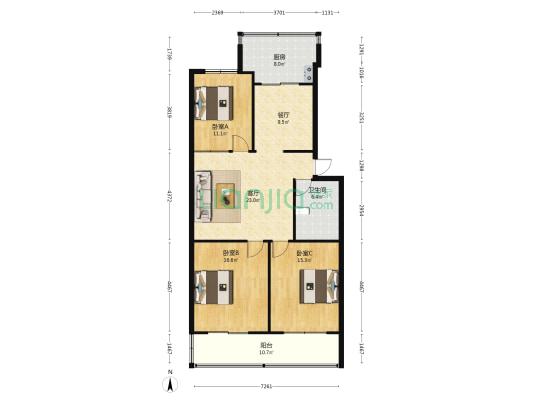 都市田园小区 3室2厅1卫 116平方