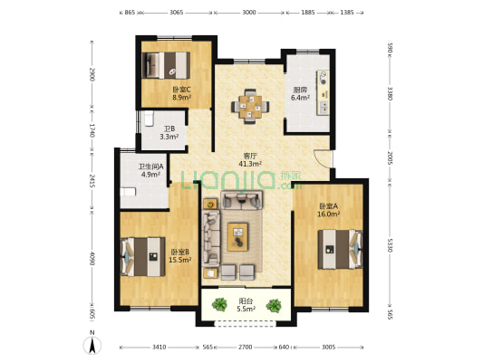 嘉茵名邸 3室1厅2卫 120平方