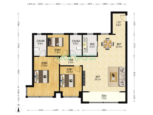 中天宸悦一期 3室2厅2卫 134平方