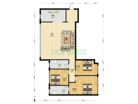 中天山水间 3室1厅2卫 143平方