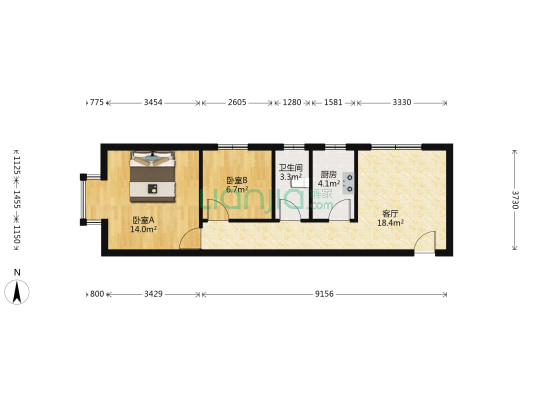 满五唯一 户型方正，双塔区两居室 带装修 采光好-户型图