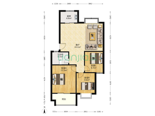 得易家 3室1厅1卫 114平方