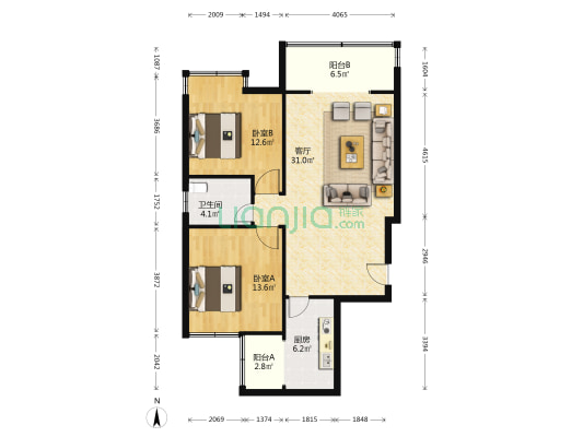 汇乐月亮湾 2室1厅1卫 89平方
