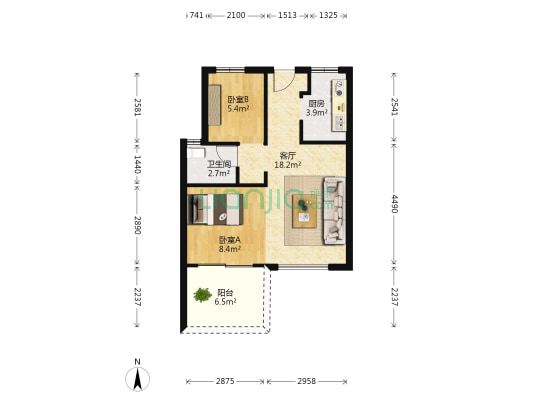 孔雀城翰峰云邸 2室1厅1卫 60平方