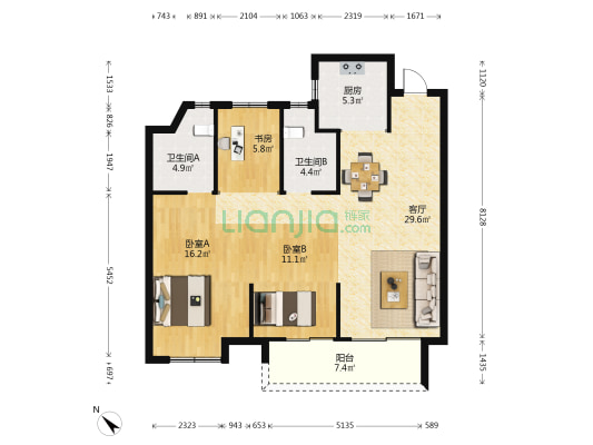 中交越秀知园(东园） 3室1厅2卫 103平方