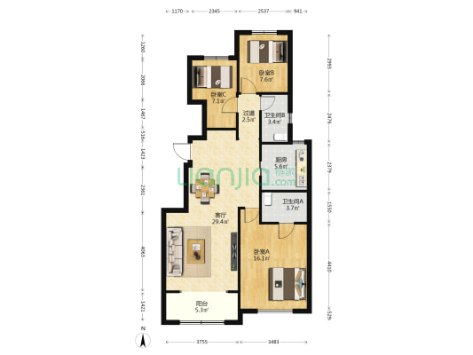 新城·樾府 3室1厅2卫 107平方