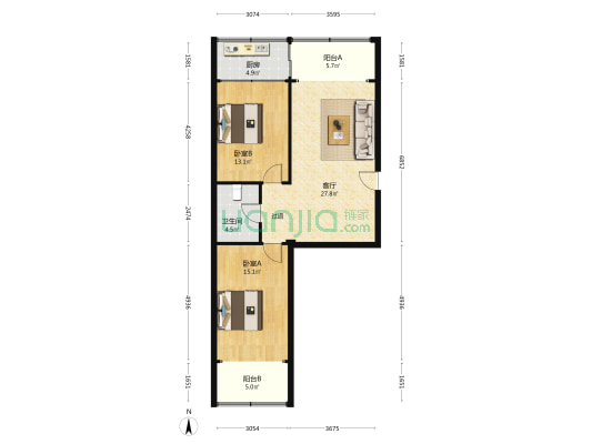 煤建小区 2室1厅1卫 97平方