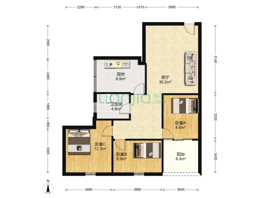 长宏新城 3室1厅1卫 99平方