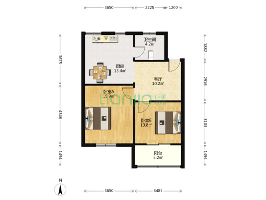 北星苑.苑中园 2室1厅1卫 73平方