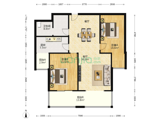 唐宫北苑小区 2室1厅1卫 131平方