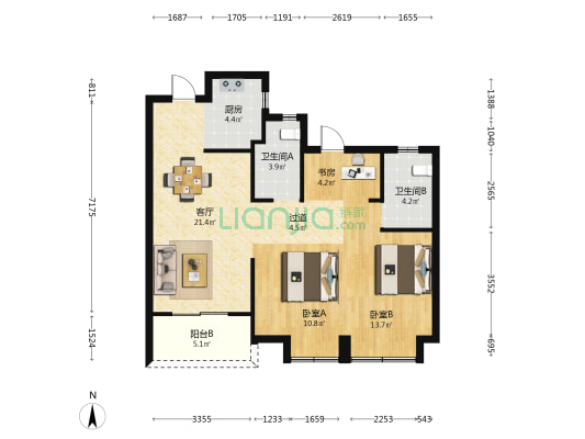 荣安林语笙花 3室1厅2卫 92平方