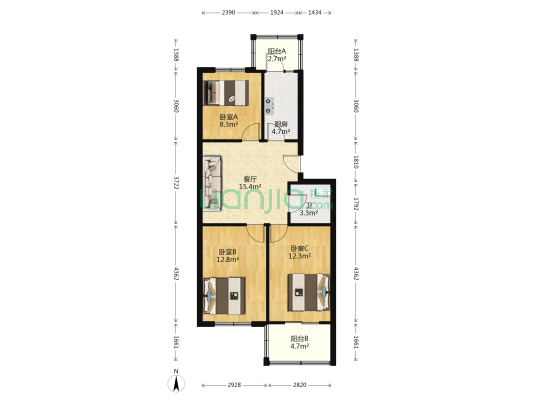 农机局家属楼 3室1厅1卫 86平方