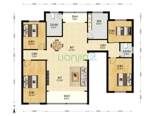 振发路1号 4室2厅2卫 135平方