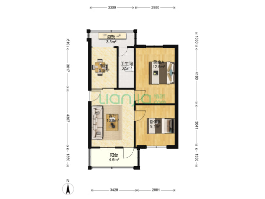 运河小学宿舍 2室2厅1卫 70平方