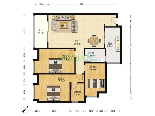 庆业九寨印象 3室1厅1卫 124平方