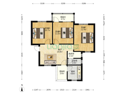 选厂宿舍 3室1厅1卫 71平方