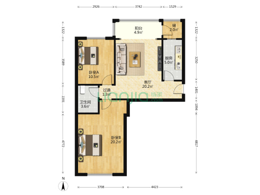 滨河蓝湾小区 2室1厅1卫 97平方