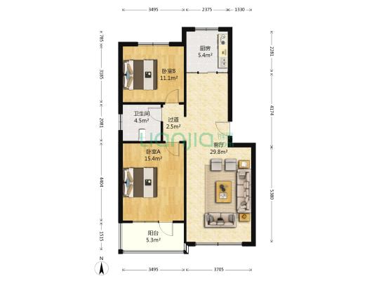 文博苑 2室1厅1卫 86平方