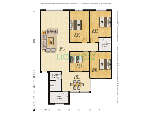 棠中路二段101号 4室2厅2卫 157平方